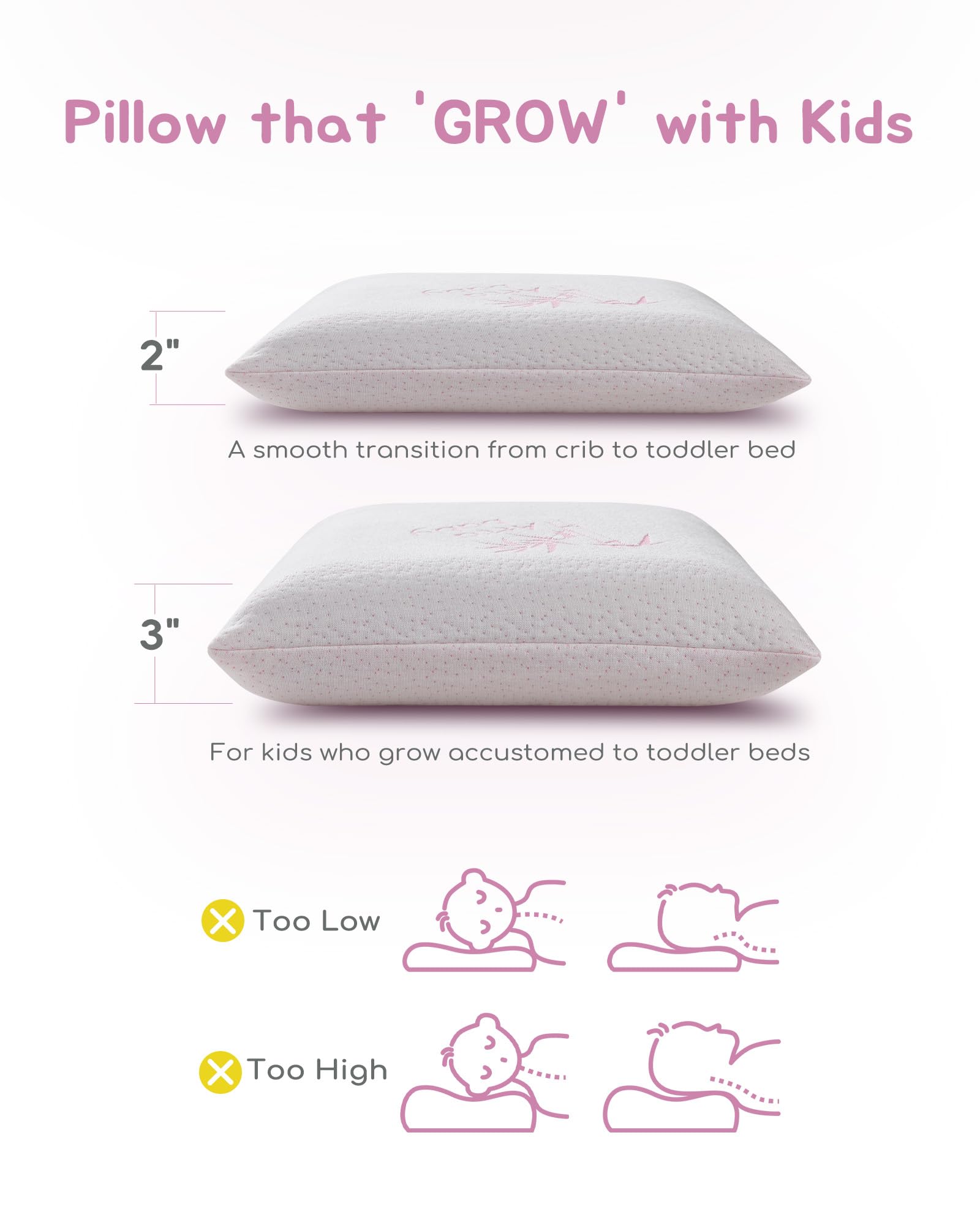 ATTABABY Toddler Pillow adjustable height for the perfect fit as your child grows.