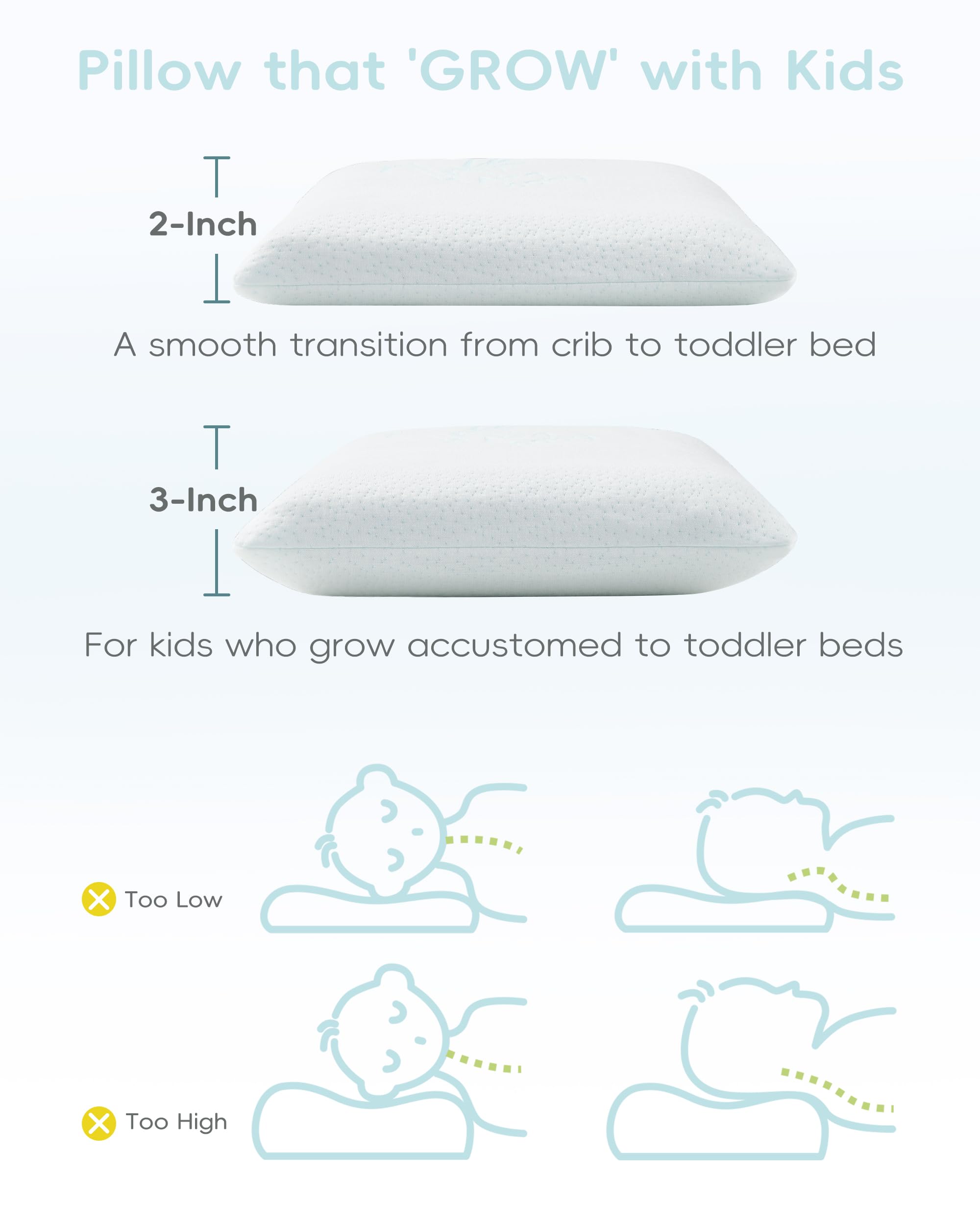 ATTABABY pillow with adjustable thickness supports growing kids during sleep.
