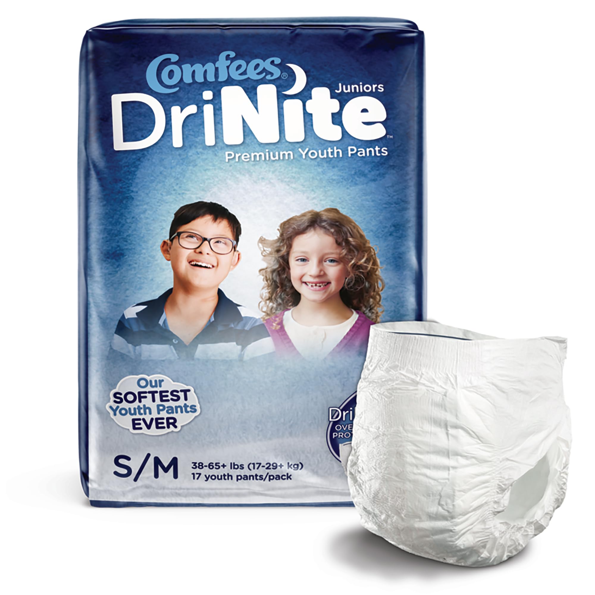 Attends DriNite Juniors stretch-waist close-up shows flexible, comfortable fit.