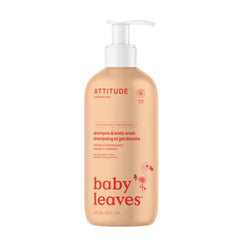 ATTITUDE baby 2-in-1 shampoo and body wash orange-pomegranate bottle—gentle head-to-toe cleansing.
