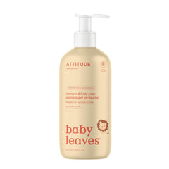 ATTITUDE baby 2in1 pear nectar bottle demonstrates gentle cleansing for delicate skin.