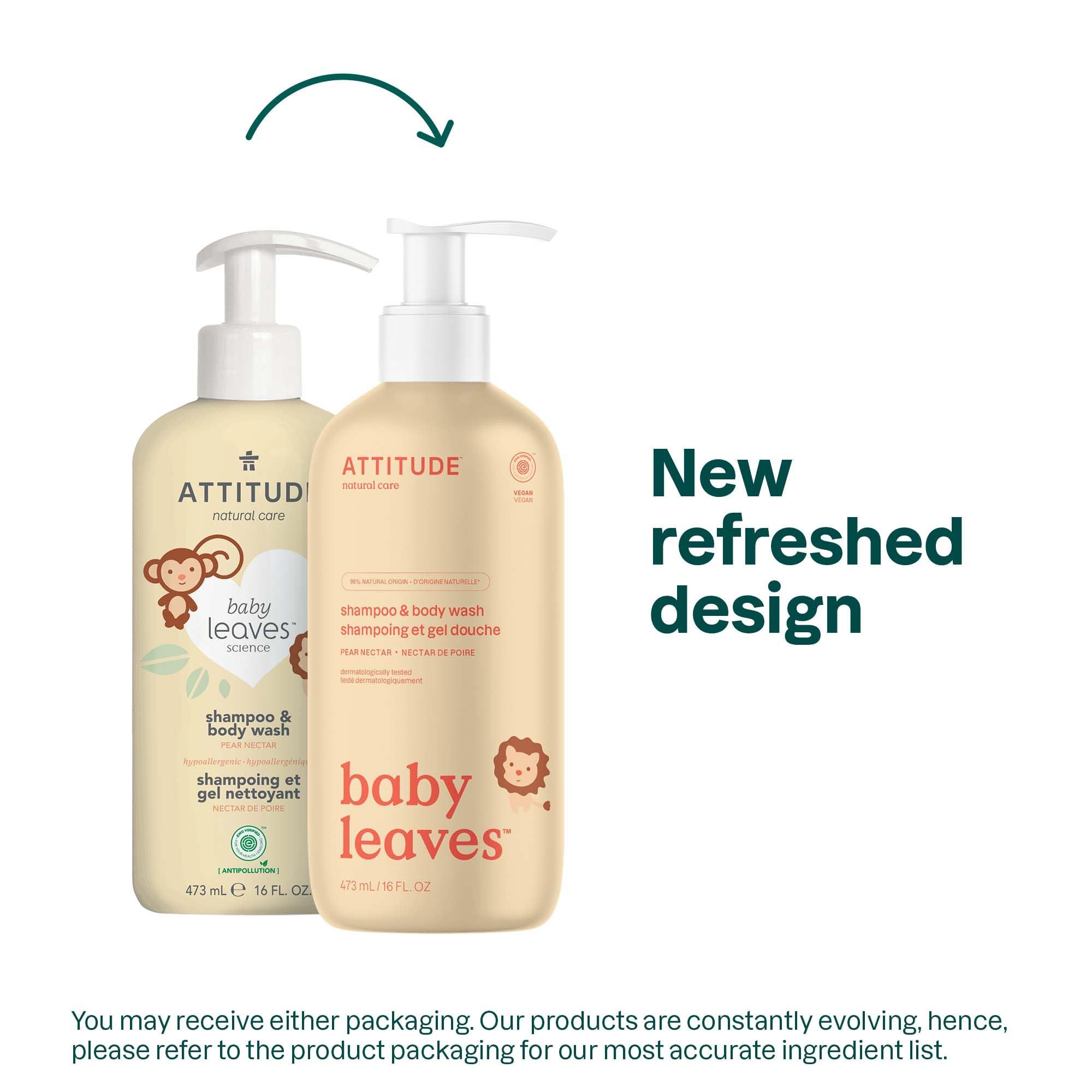 ATTITUDE baby 2in1 pear nectar lather reveals soft cleansing for bath time.
