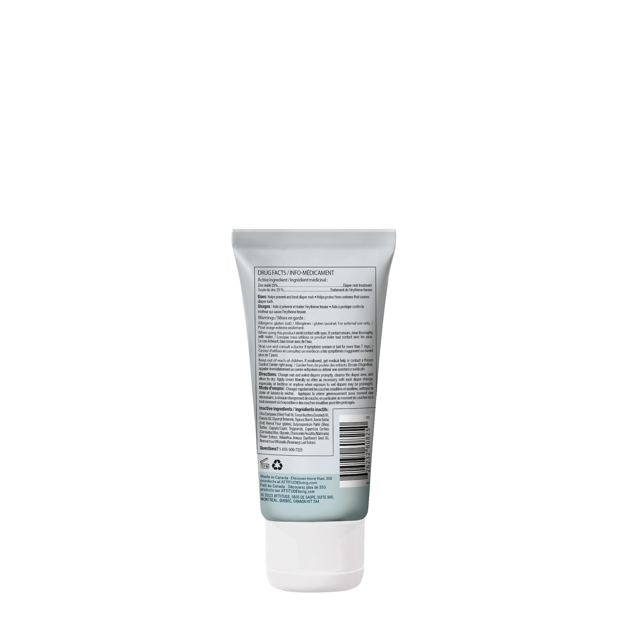 ATTITUDE Diaper Cream packaging back-view highlights compact travel-friendly size.