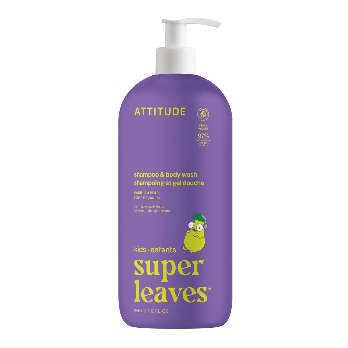ATTITUDE kids shampoo and body wash bottle with vanilla-pear scent offers gentle cleansing for daily routines
