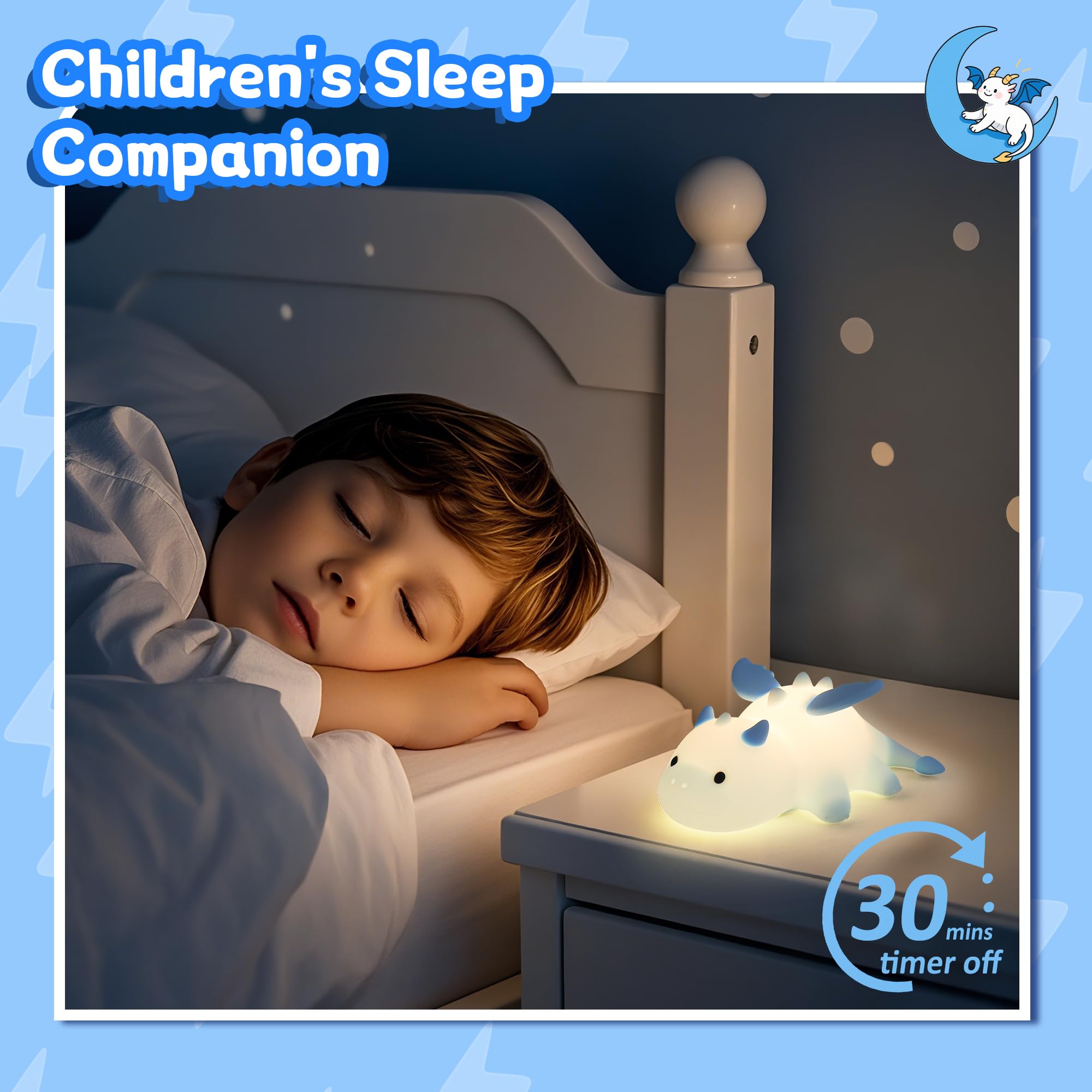 Attivolife Dragon Night Light rechargeable battery lasts up to 15 hours for portable use.