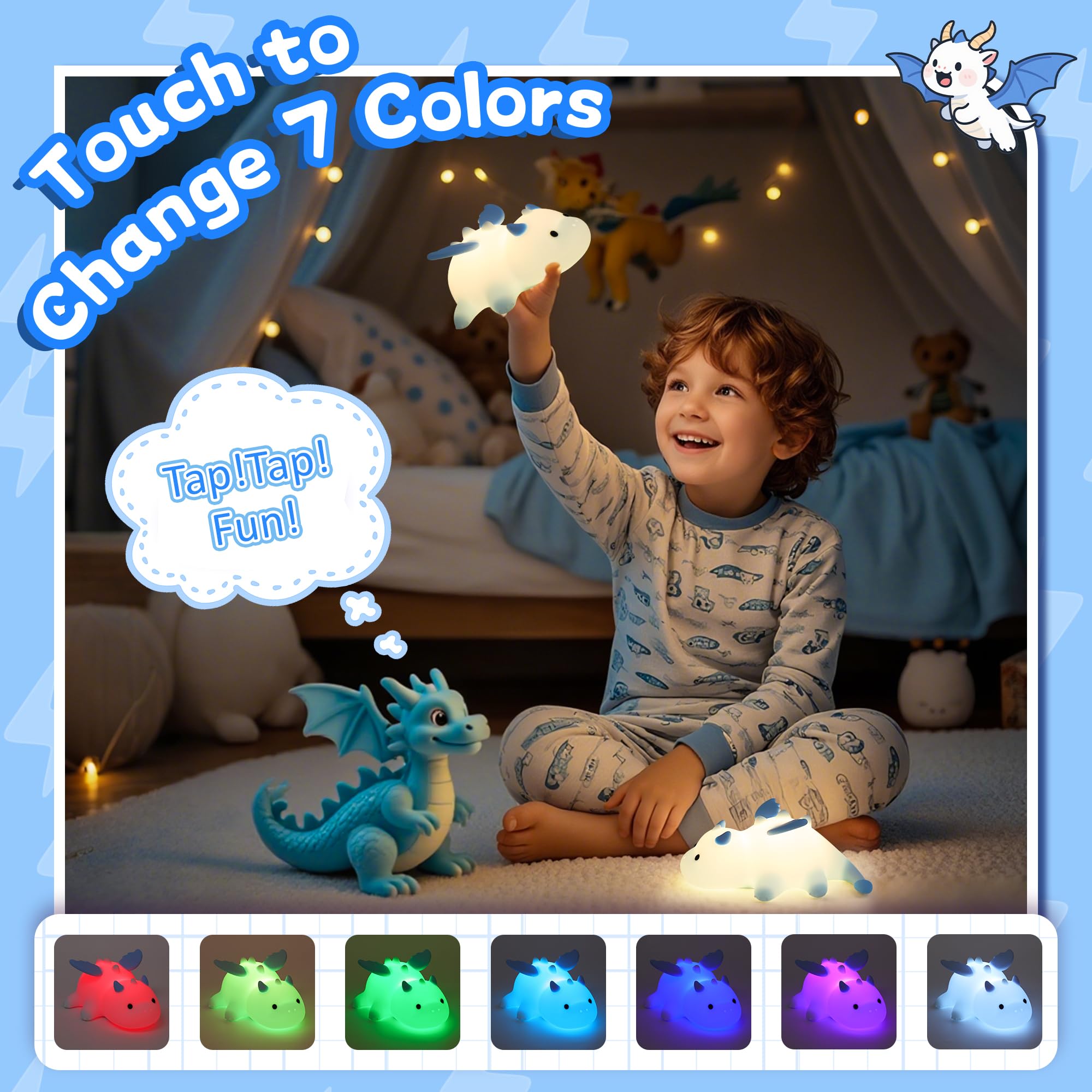 Attivolife Dragon Night Light RGB color options support playful nighttime scenes for kids.