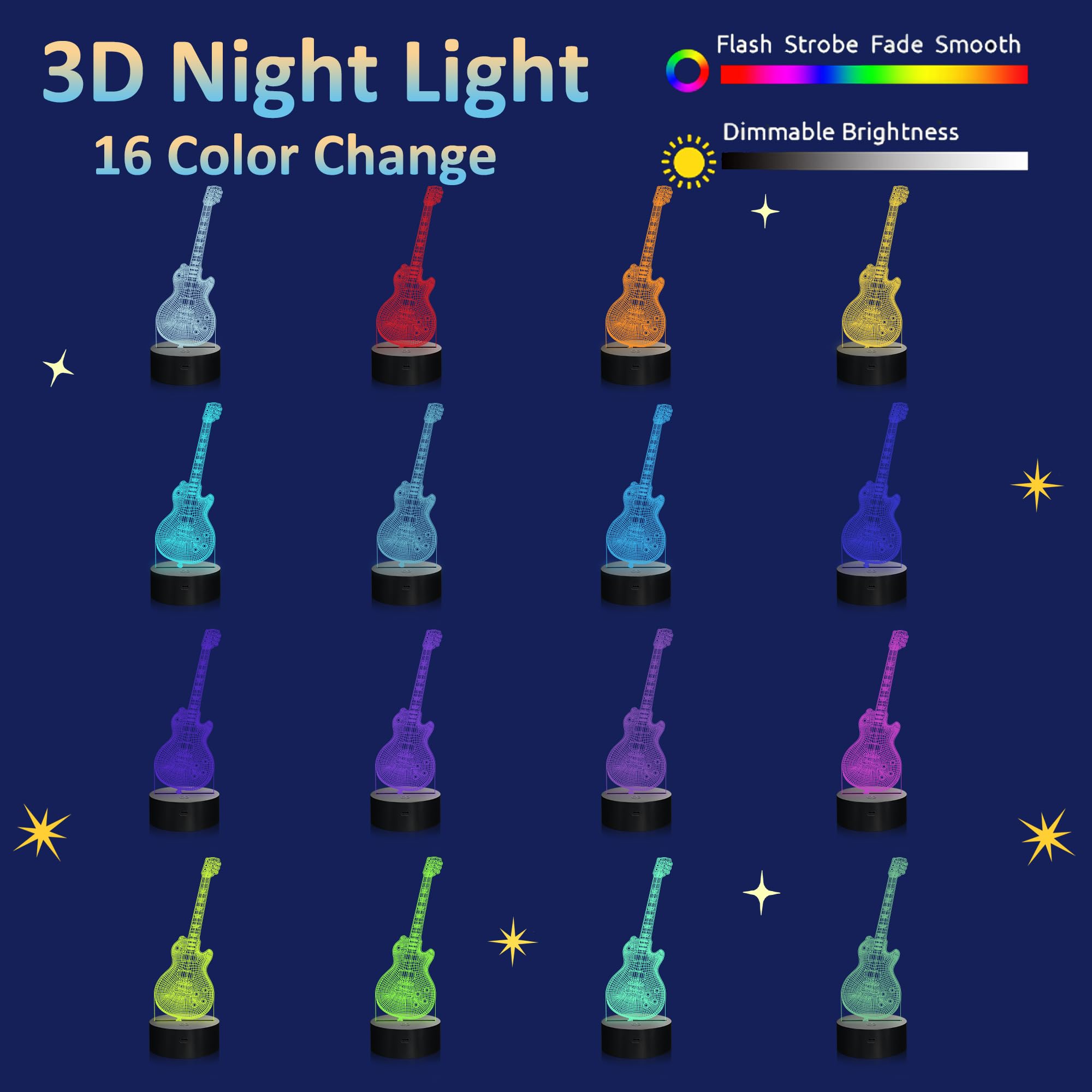 Attivolife guitar lamp timer feature enabling automatic lighting for bedtime rituals.