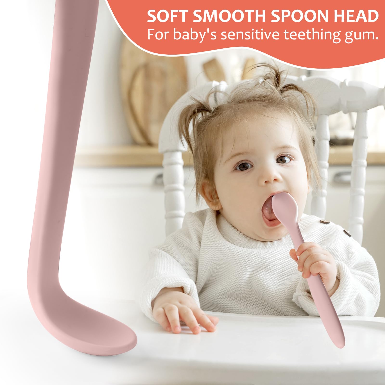 ATUERAY soft-tip spoon head closeup; flexible tip designed for gentle mouth contact.