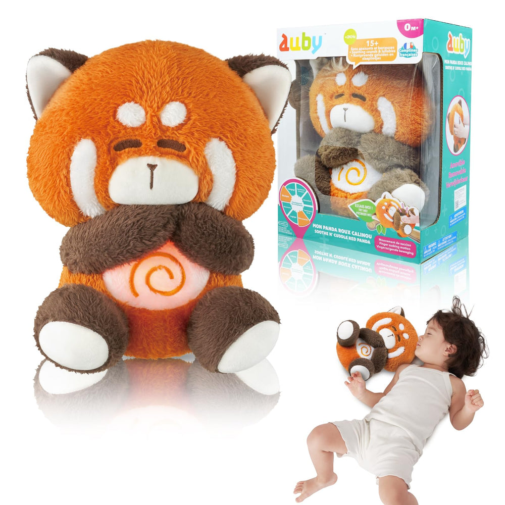 Auby Red Panda toy cover for safe, cuddly newborn snuggles.