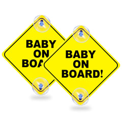 Auconda baby on board sign with suction cups for 5x5 window visibility.