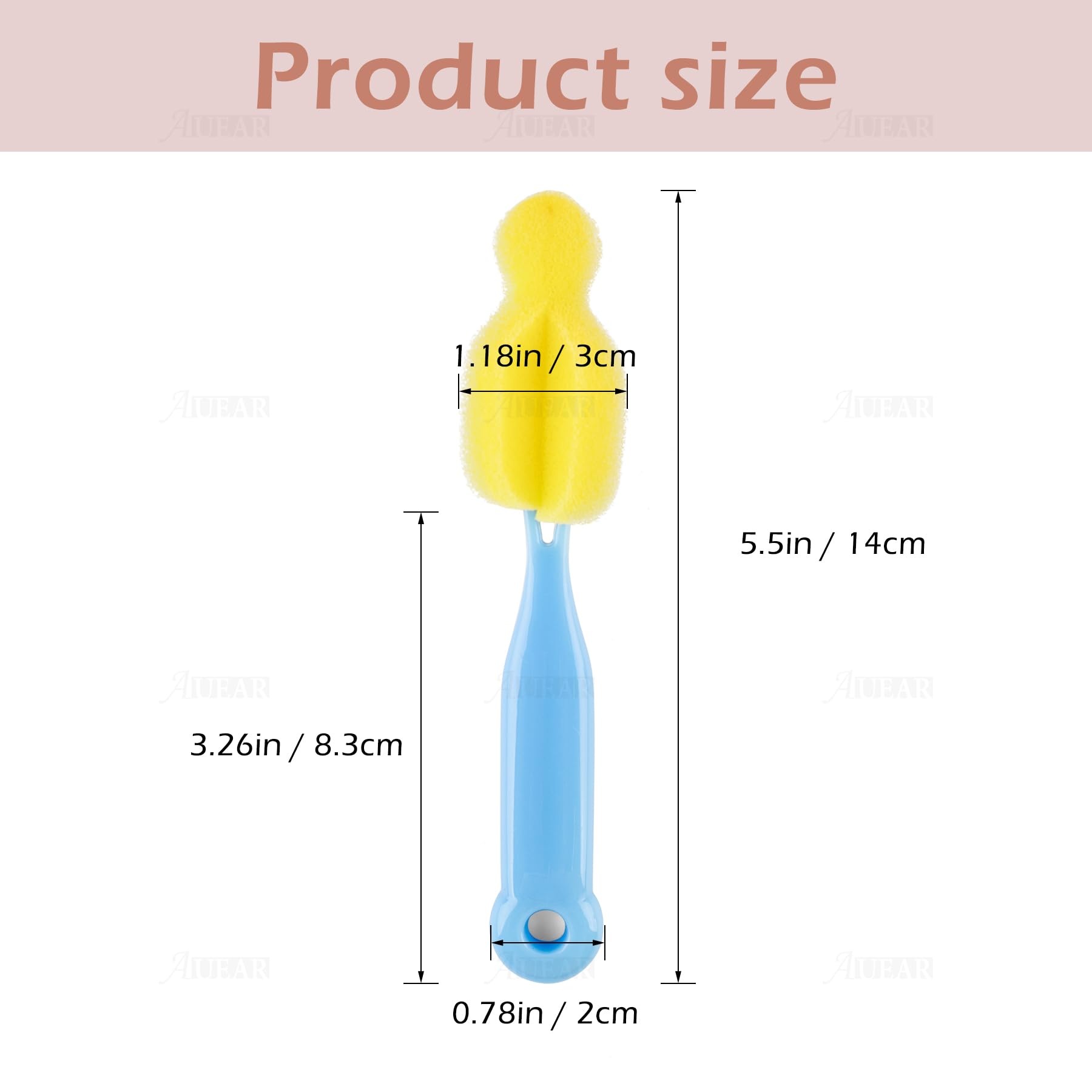 AUEAR blue nipple brush closeup showing compact design for standard nipples