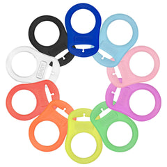 AUEAR pacifier adapter rings pack showing ten color options for easy matching.
