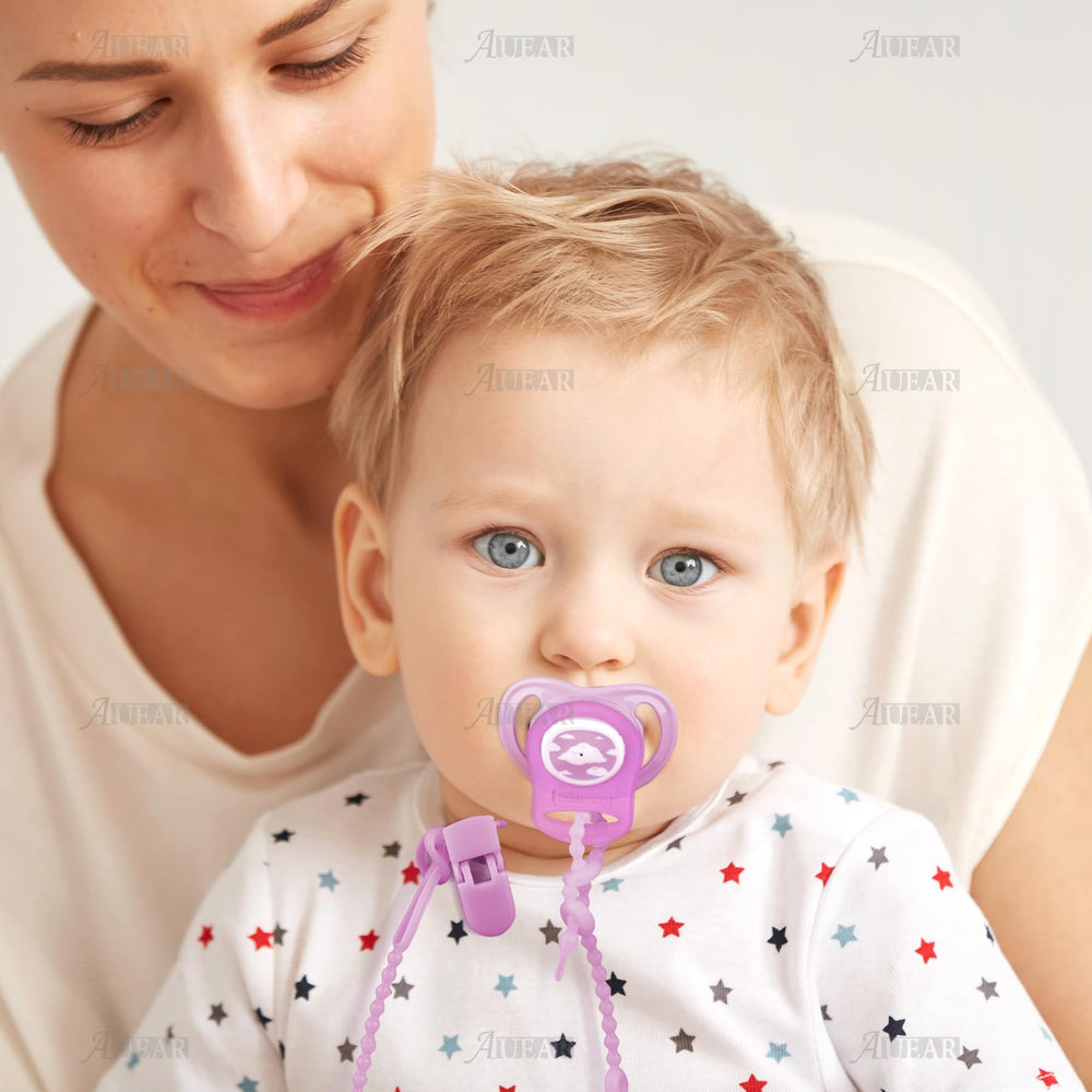 AUEAR pacifier rings clip to clothing keeps pacifiers reachable during outings.