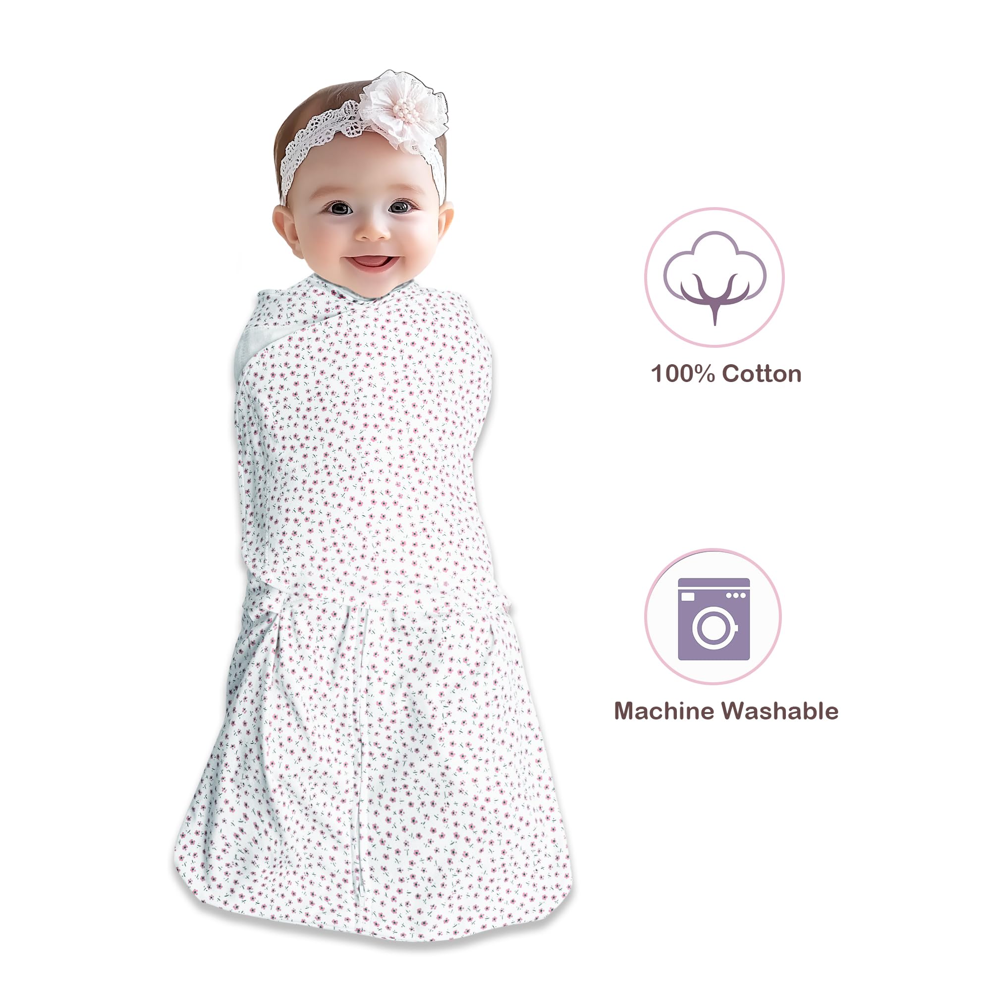AugTwig 3-way adjustable swaddle arms-in mode closeup enables secure transitions.