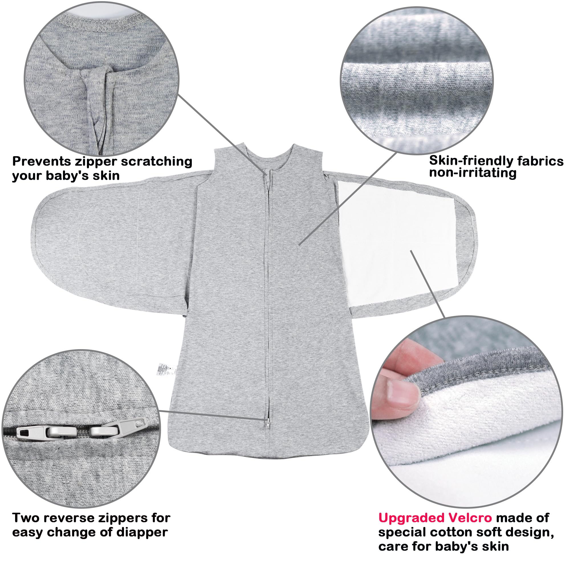 AugTwig sleeveless swaddle design promotes airflow while staying snug.