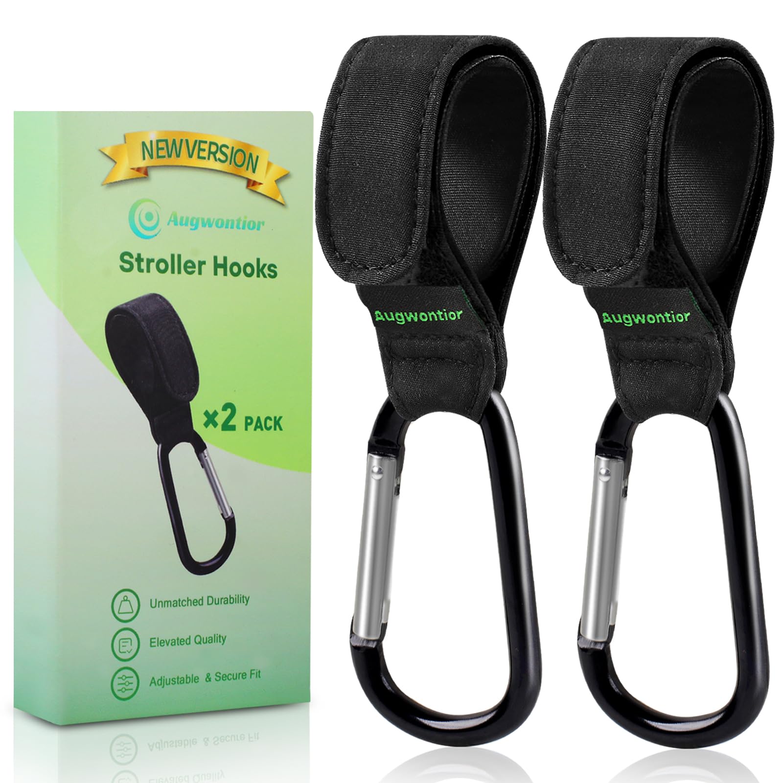 Augwontior stroller hooks non-slip clip keeps bags secure during outings.