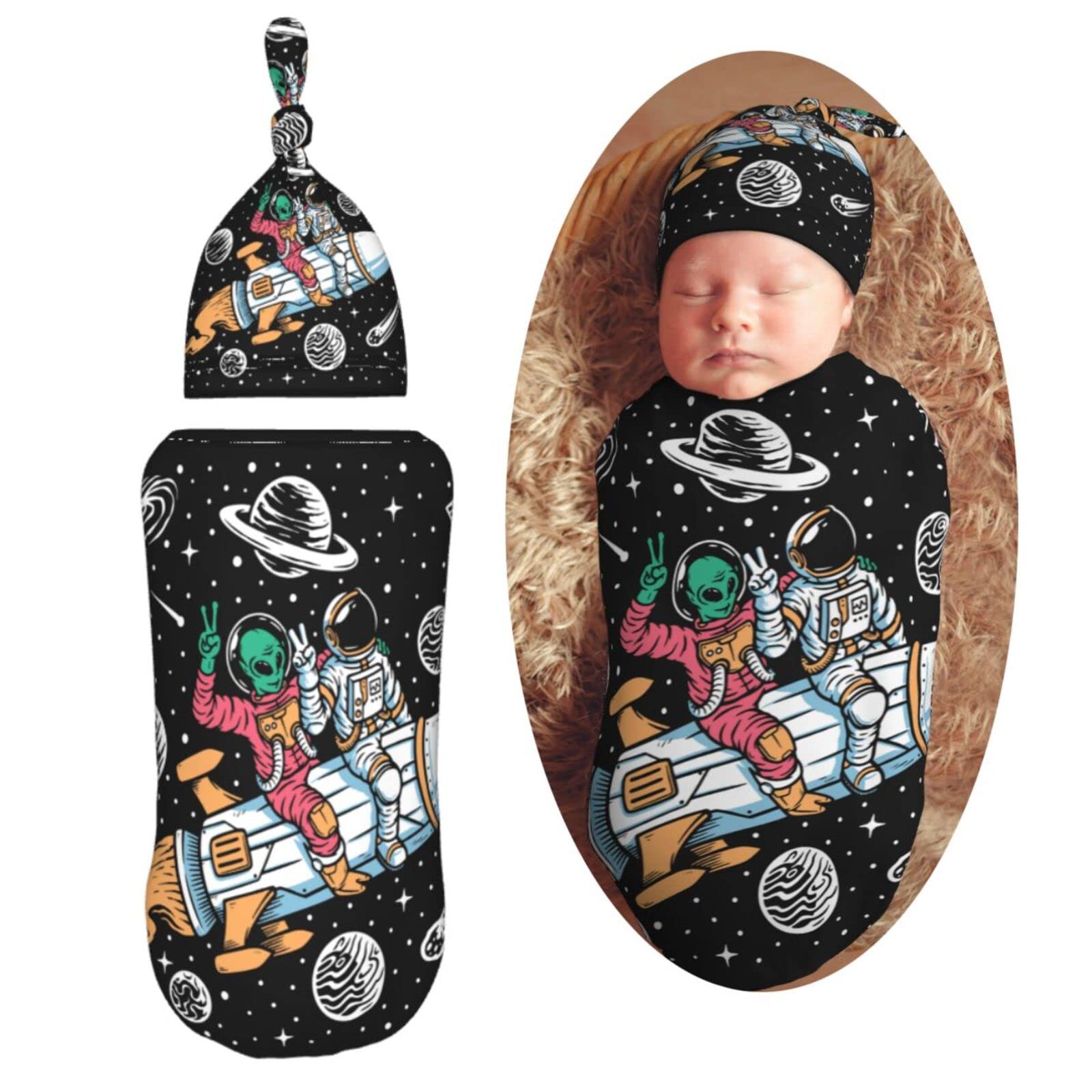 AuHomea cute astronaut-alien swaddle bag showcases safe, snug newborn wrap.