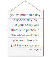 AUII JO DESIGN Mr. Rogers sign front view showcases cozy wall art