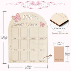 Aukolass Bow One Year Photo Board frames closeup showing 2x3 inch photo slots.