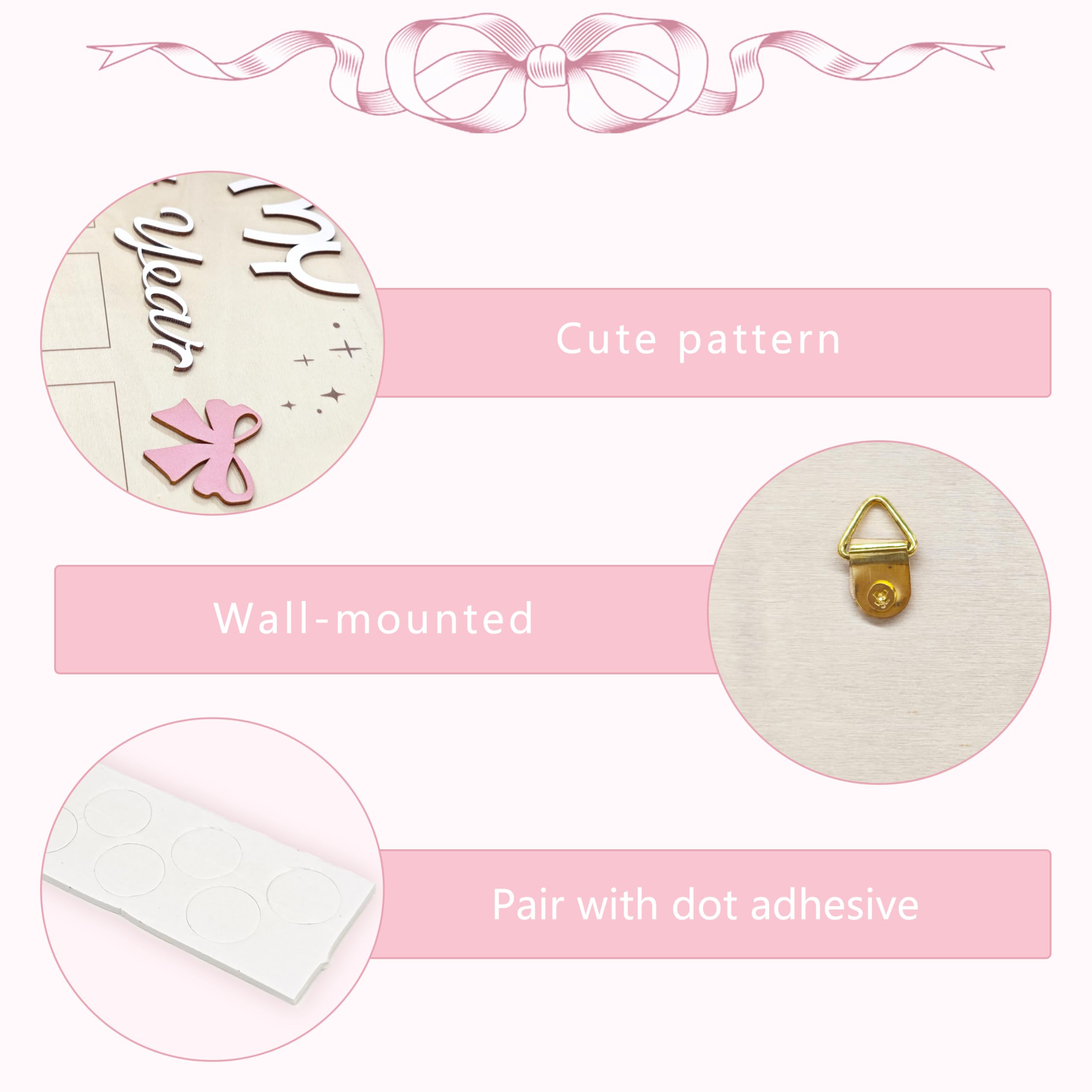 Aukolass Bow One Year Photo Board wall-mount option for nursery decor.
