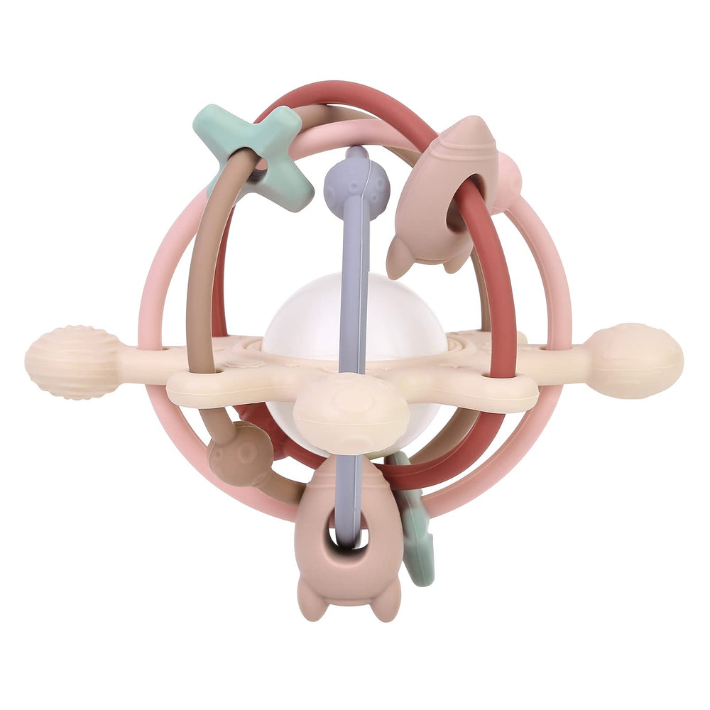 AULEGE baby teething toy rattle beige closeup for soothing teething sounds.