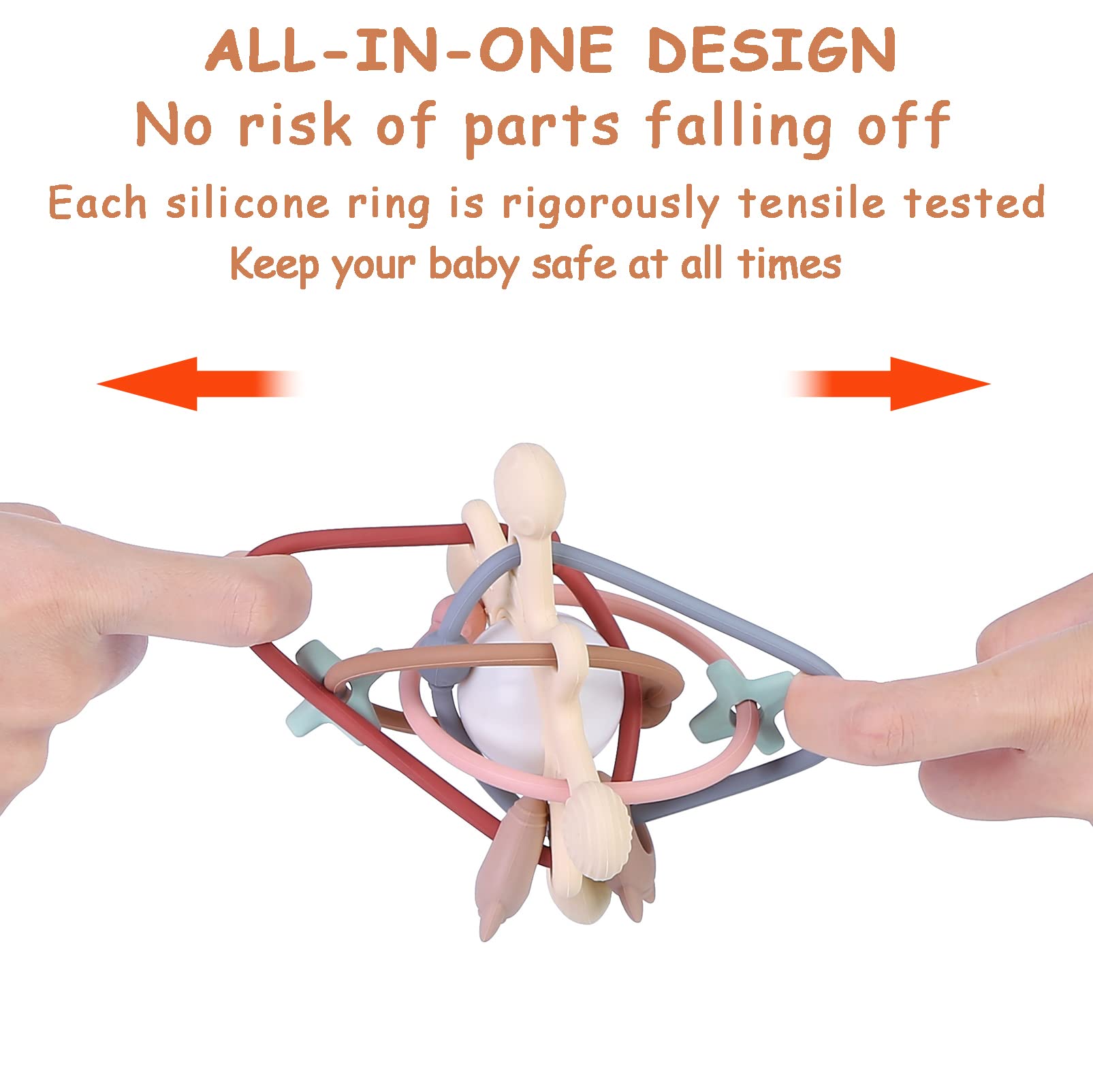 AULEGE silicone material teether shown for safety and easy cleaning.