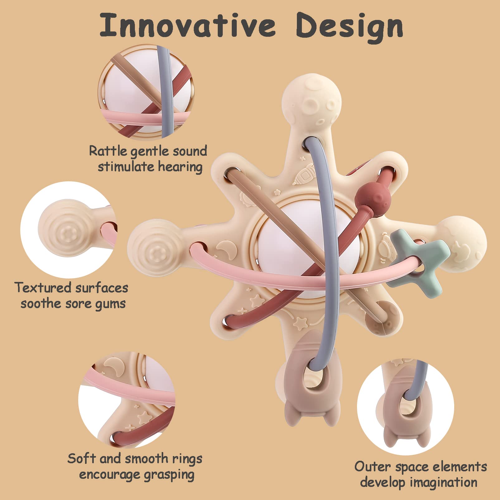AULEGE BPA-free silicone teether ensures safe play and cleaning