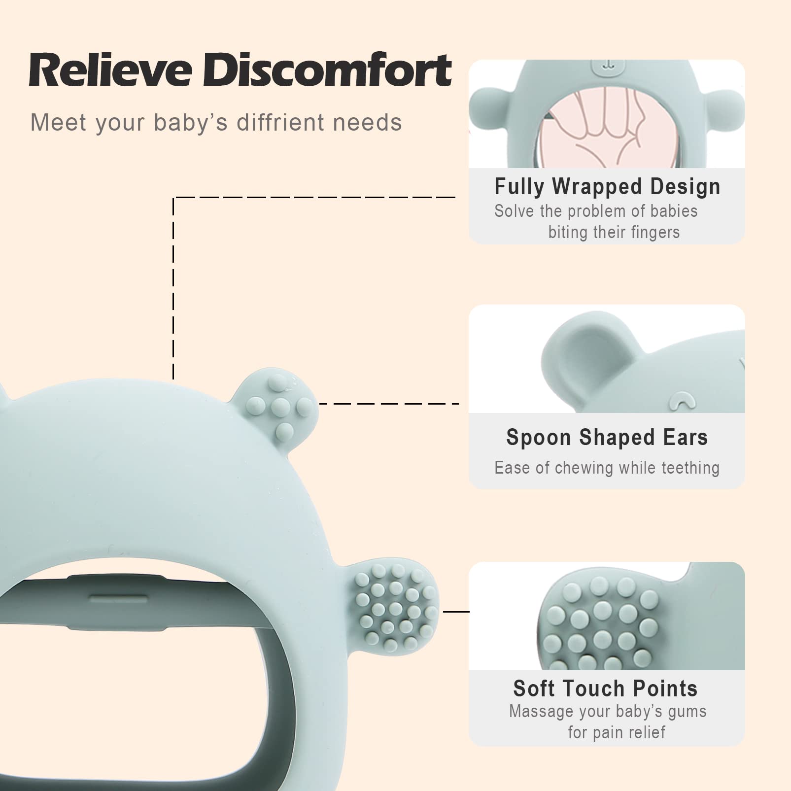 AULEGE teether with easy-grasp lever for tiny hands to hold.