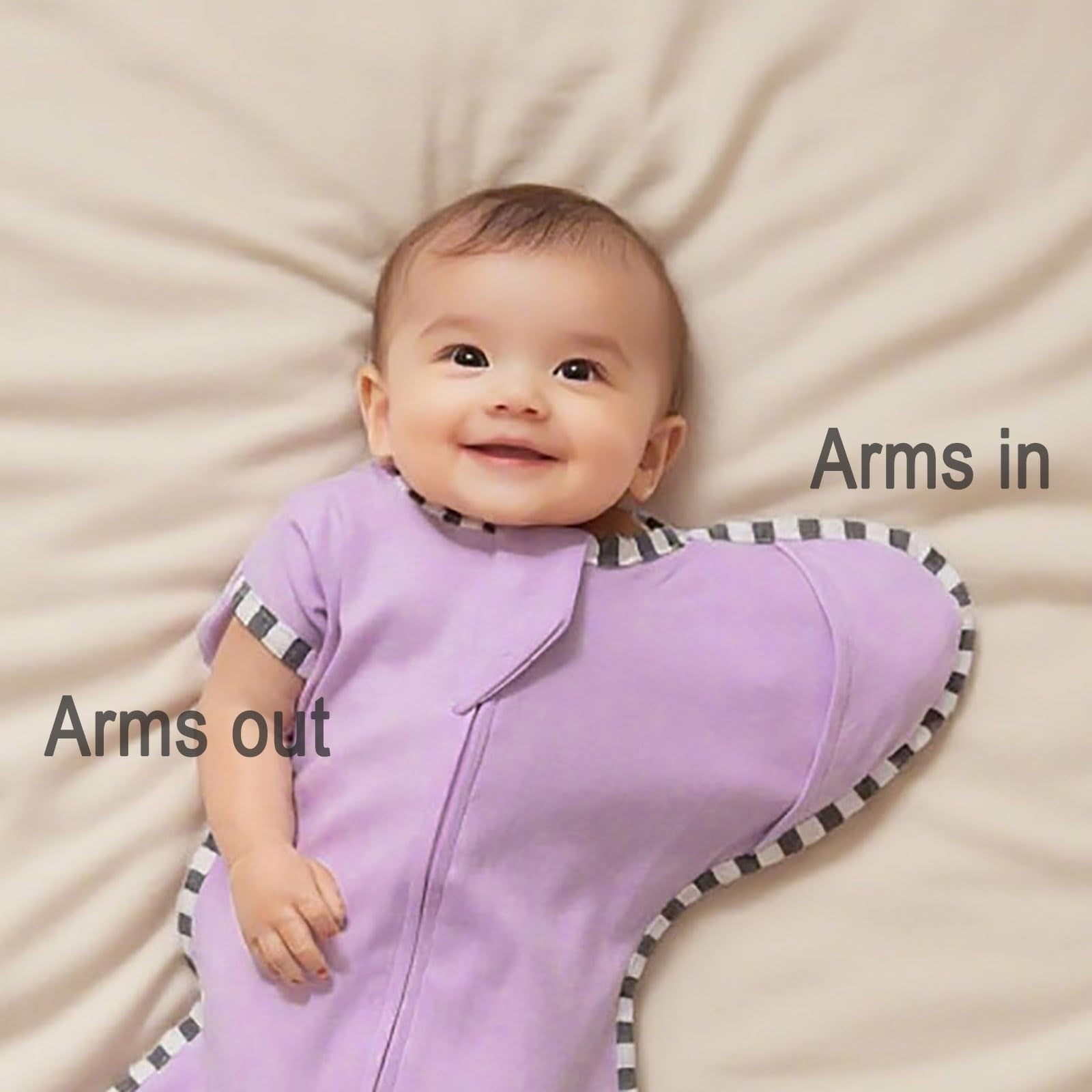 Aullar swaddle three-stage transition enables gradual arms adjustments for growing babies.