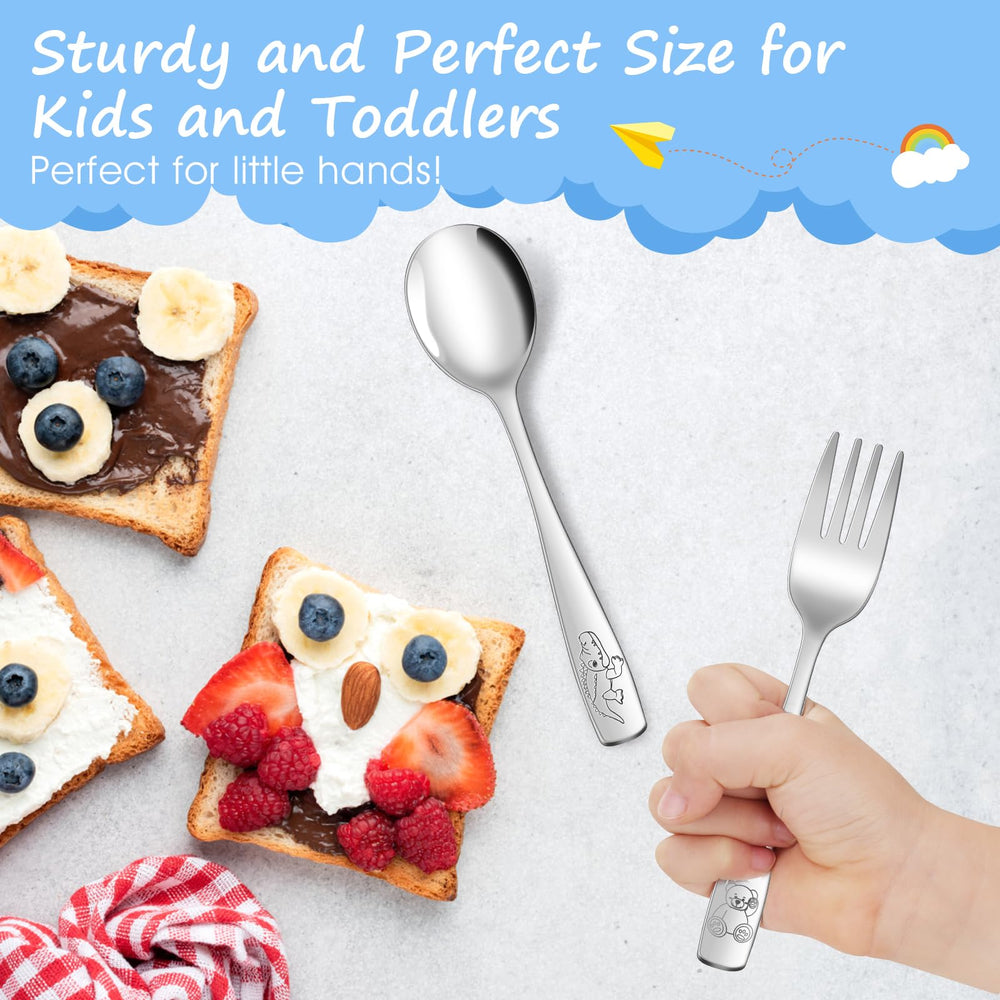AUOIKK dishwasher-safe toddler flatware for quick cleanup.