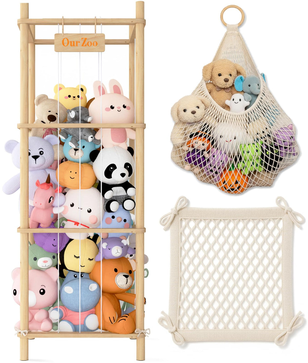 Auoleru stuffed animal storage tower wooden base keeps toys organized and accessible.