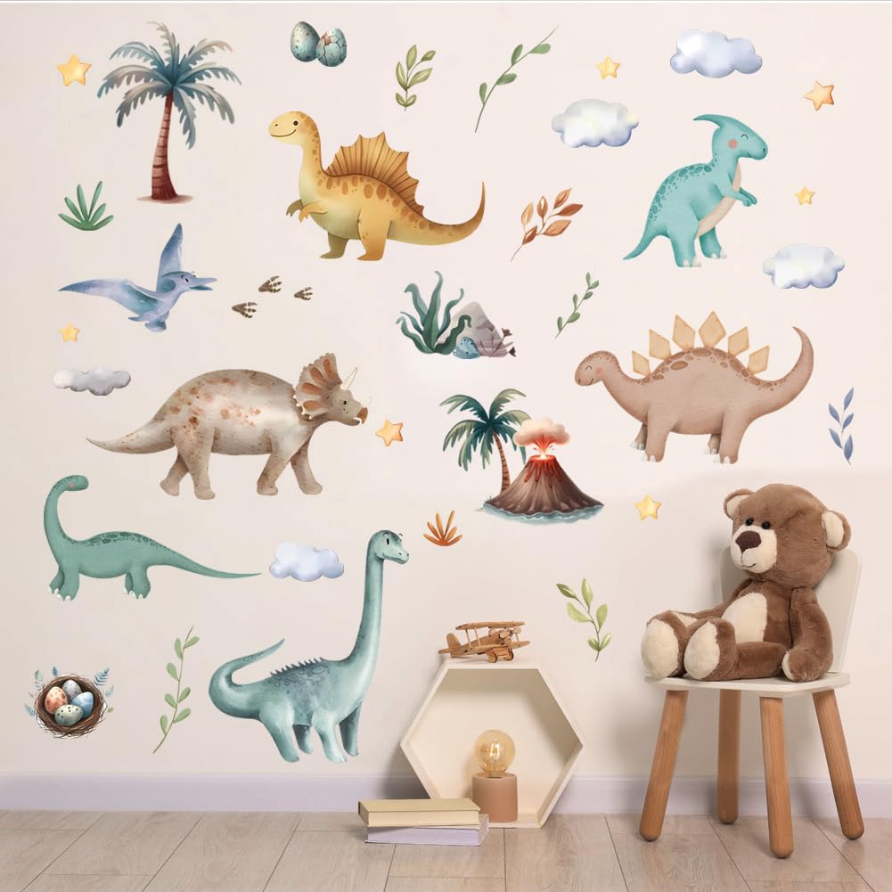 Aurbhosa cute dinosaur wall sticker with palm tree for quick bedroom decor upgrade