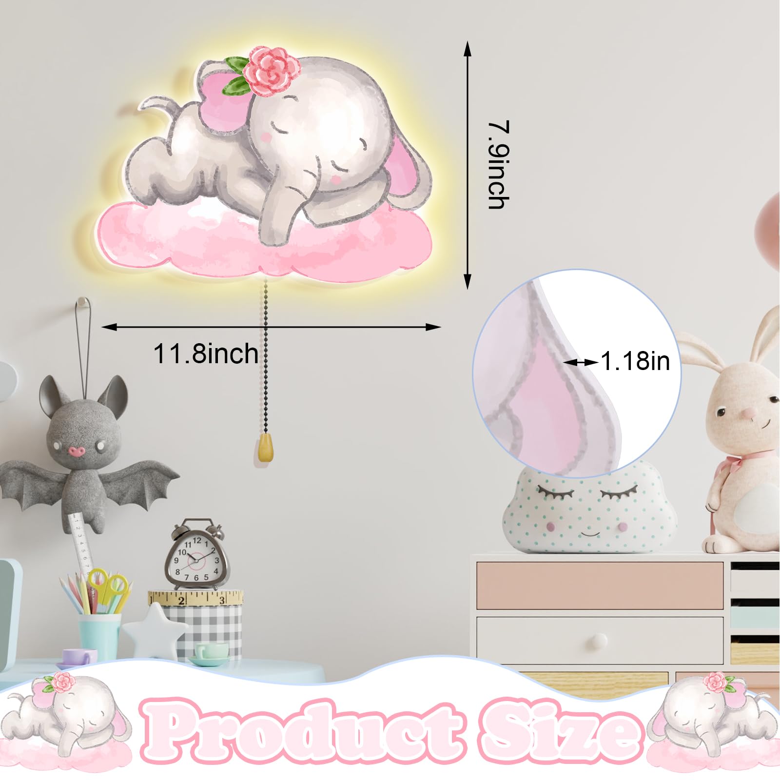 Aurelema Elephant Night Light bedside compact size for night-time use.