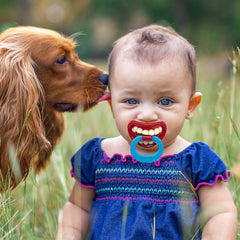 Austuff kiss-lip design pacifier ideal for calm baby moments.