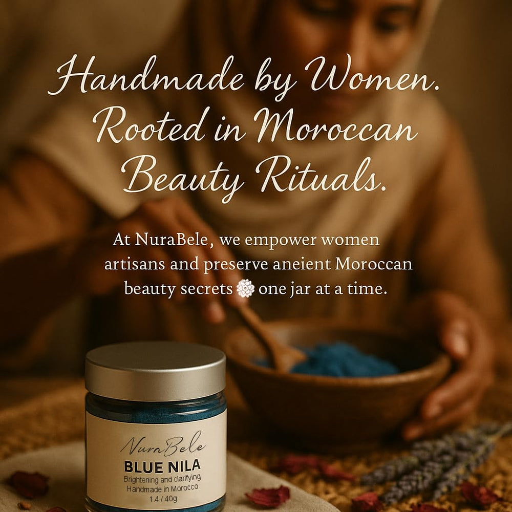 Authentic Moroccan Nila Powder 40g packaging closeup for portable use.