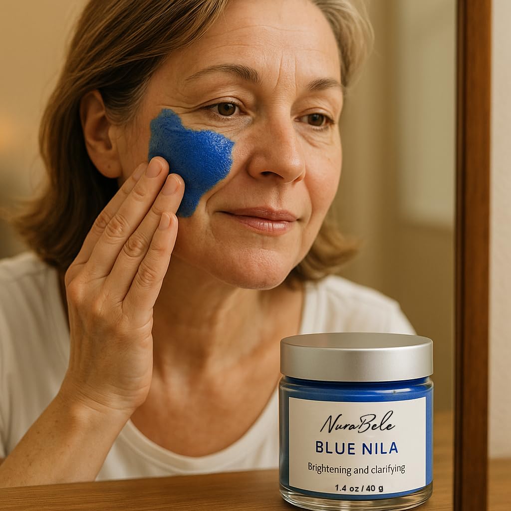Authentic Moroccan Nila Powder color swatches closeup showing natural blue hue.