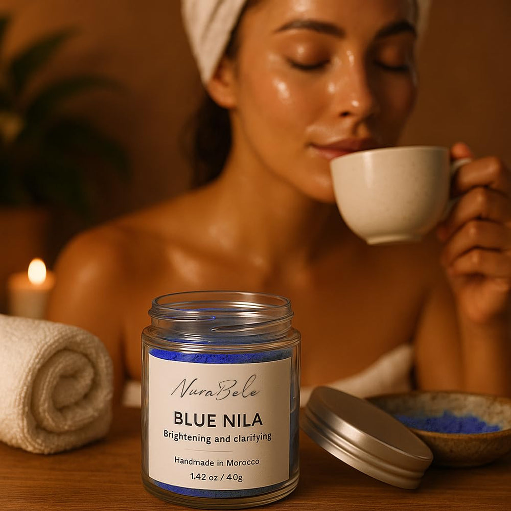 Authentic Moroccan Nila Powder natural ingredients label closeup.