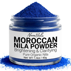 Authentic Moroccan Nila Powder packaging closeup highlighting premium origin.