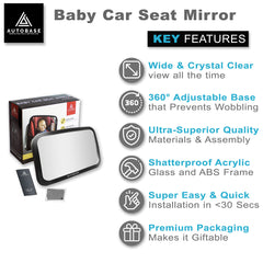 Autobase Baby Car Mirror 360-rotatable base for perfect angle adjustment