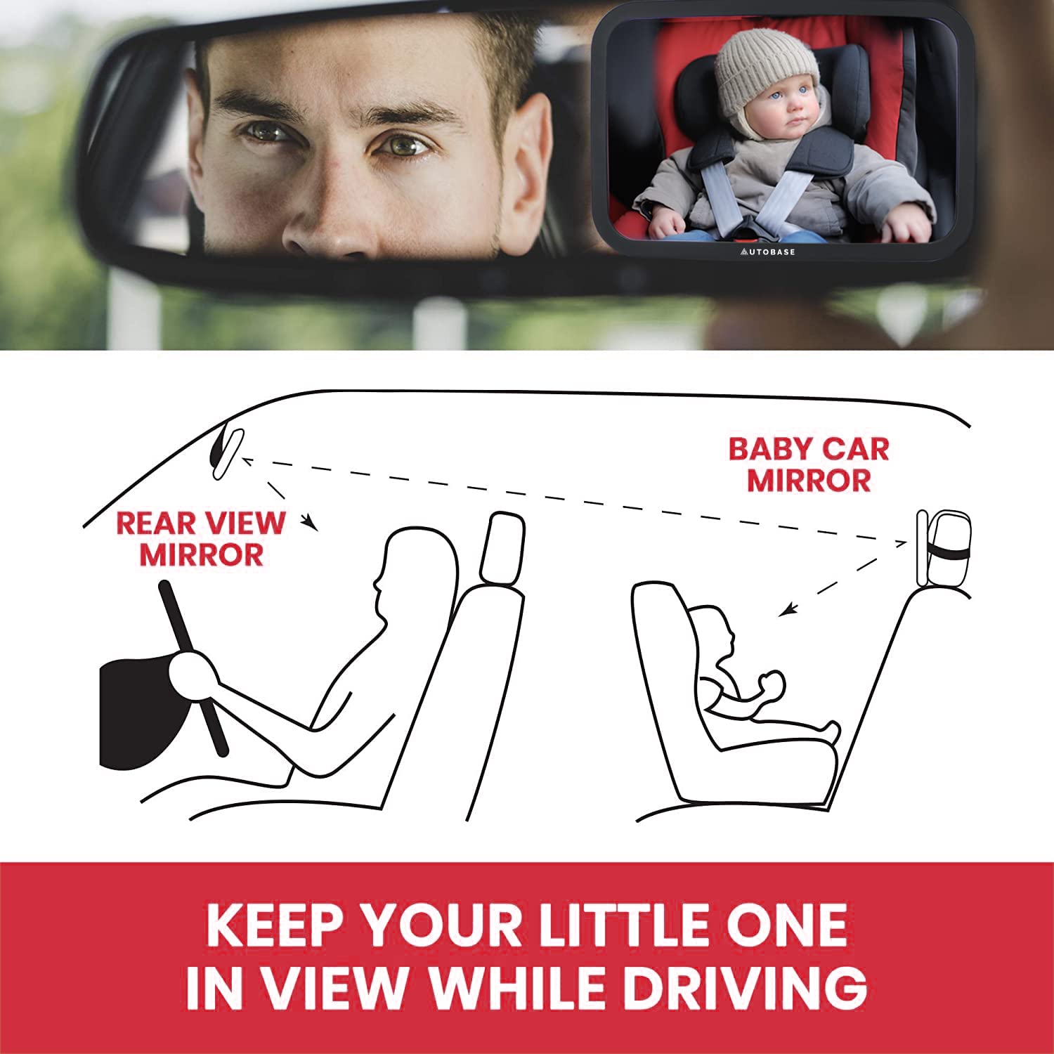 Autobase Baby Car Mirror compatible with Tesla models for secure mounting