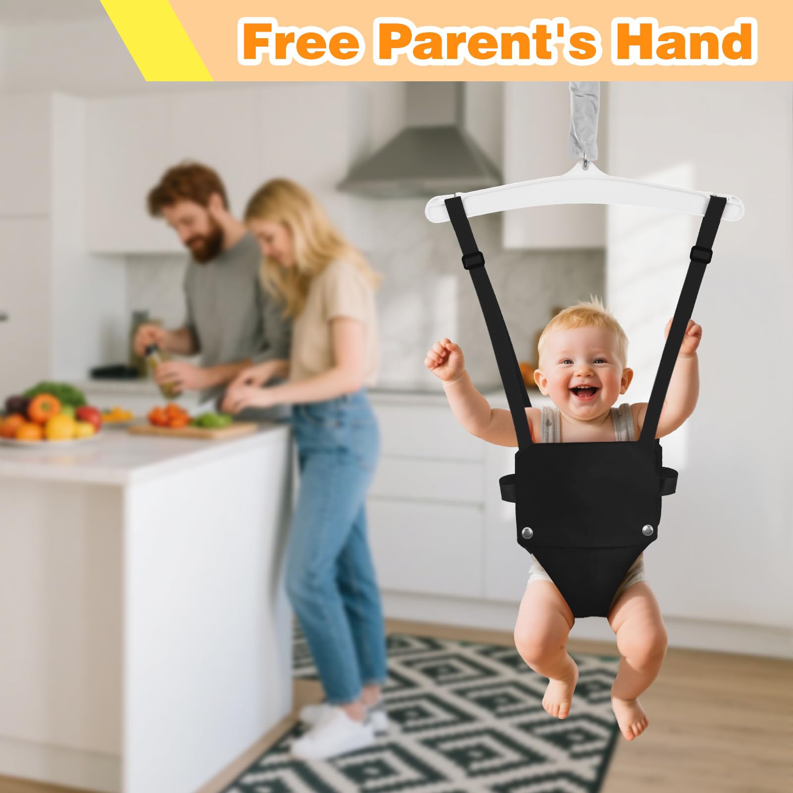 AUTOKAKUM baby jumper includes stainless steel chains for sturdy, smooth movement