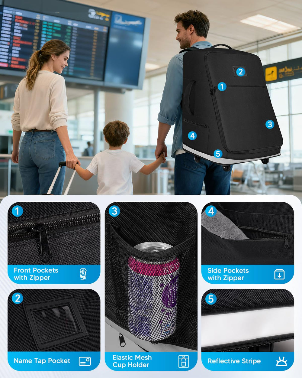 Automiim car seat travel bag leather reinforcement patches protect corners from friction.