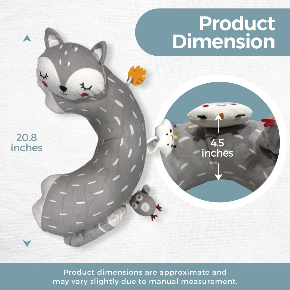 Autumn Bliss Co Tummy Time Pillow Gray Fox on-floor use for supervised tummy time