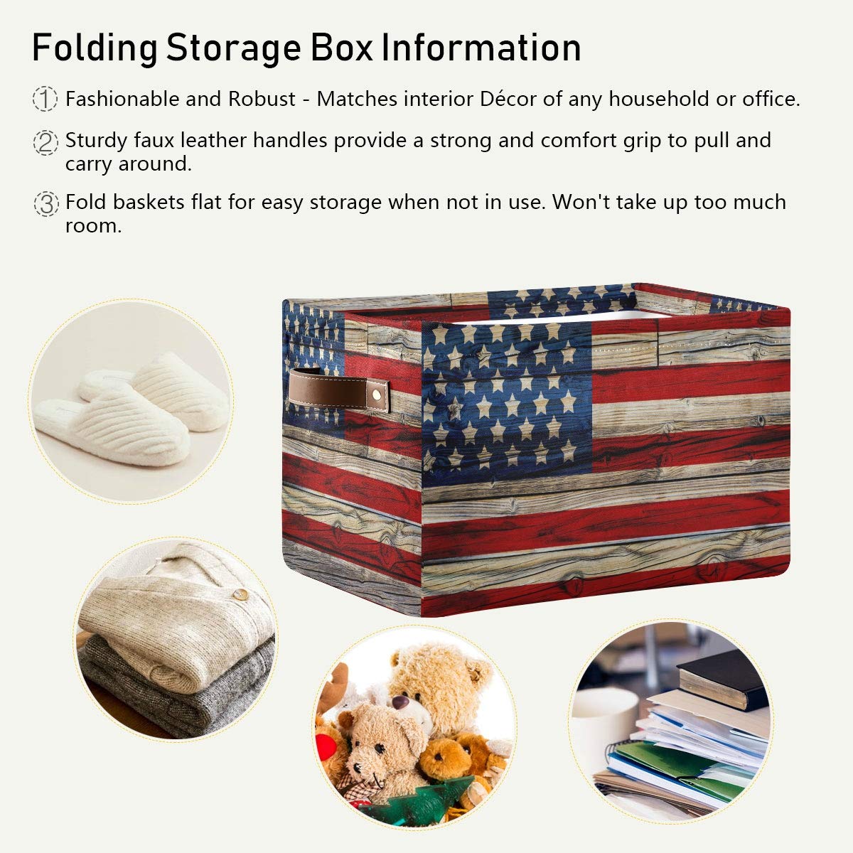 AUUXVA American Flag Patriotic Basket folded flat for space-saving storage.