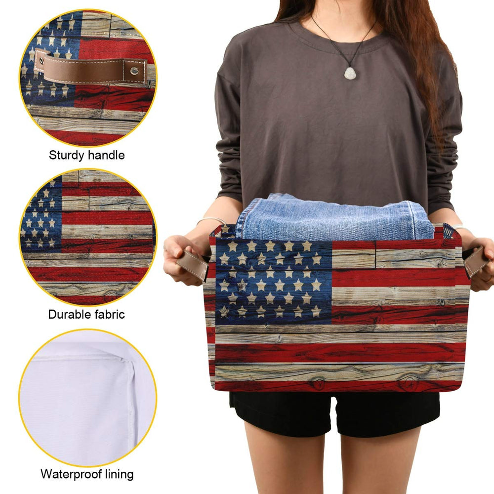 AUUXVA American Flag Patriotic Basket suitable for laundry and bathroom organization.