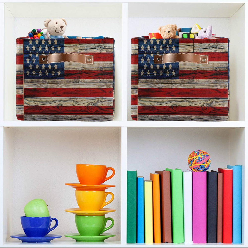 AUUXVA American Flag Patriotic Basket ideal for nursery organization and toy storage.