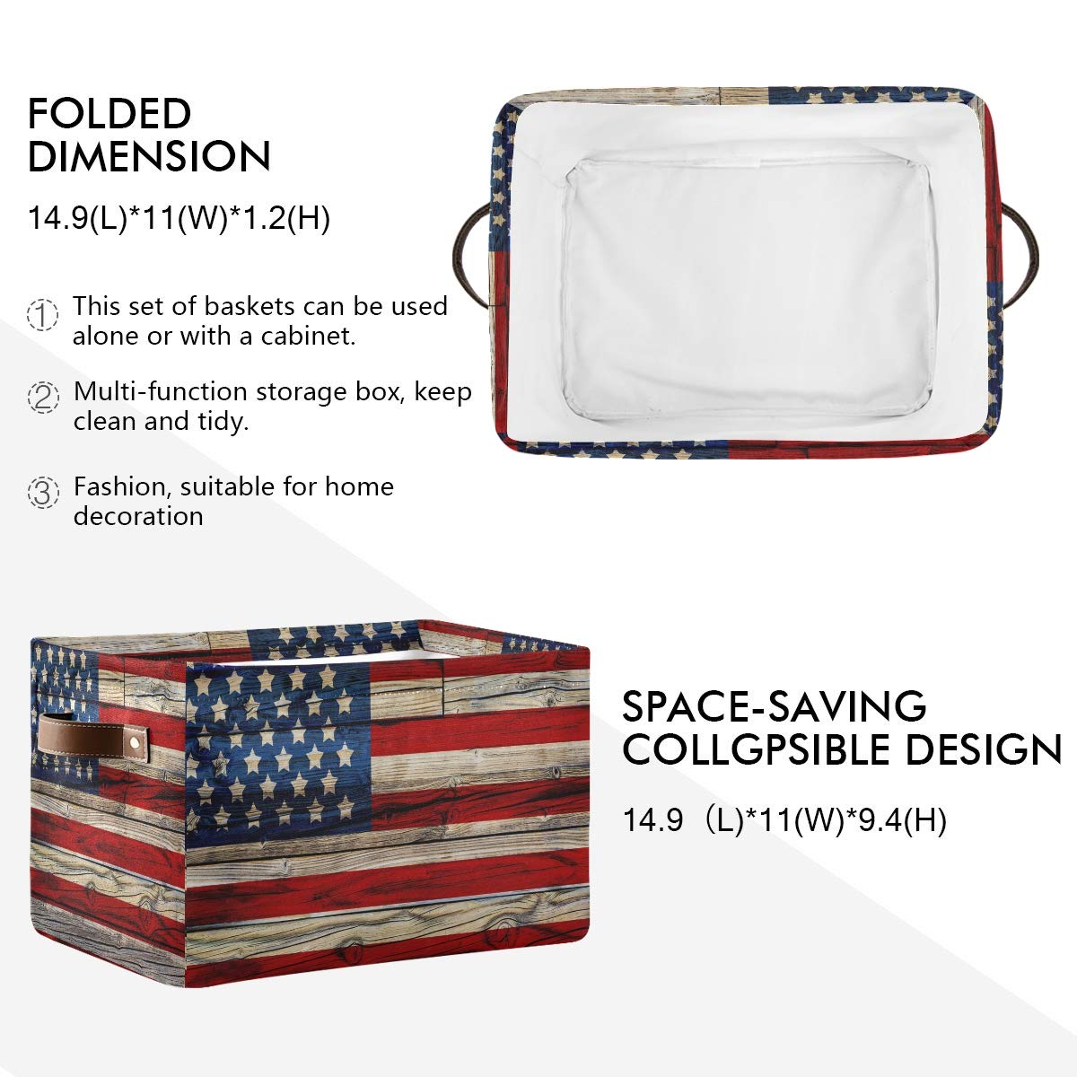 AUUXVA American Flag Patriotic Basket side view showing spacious interior for storage.