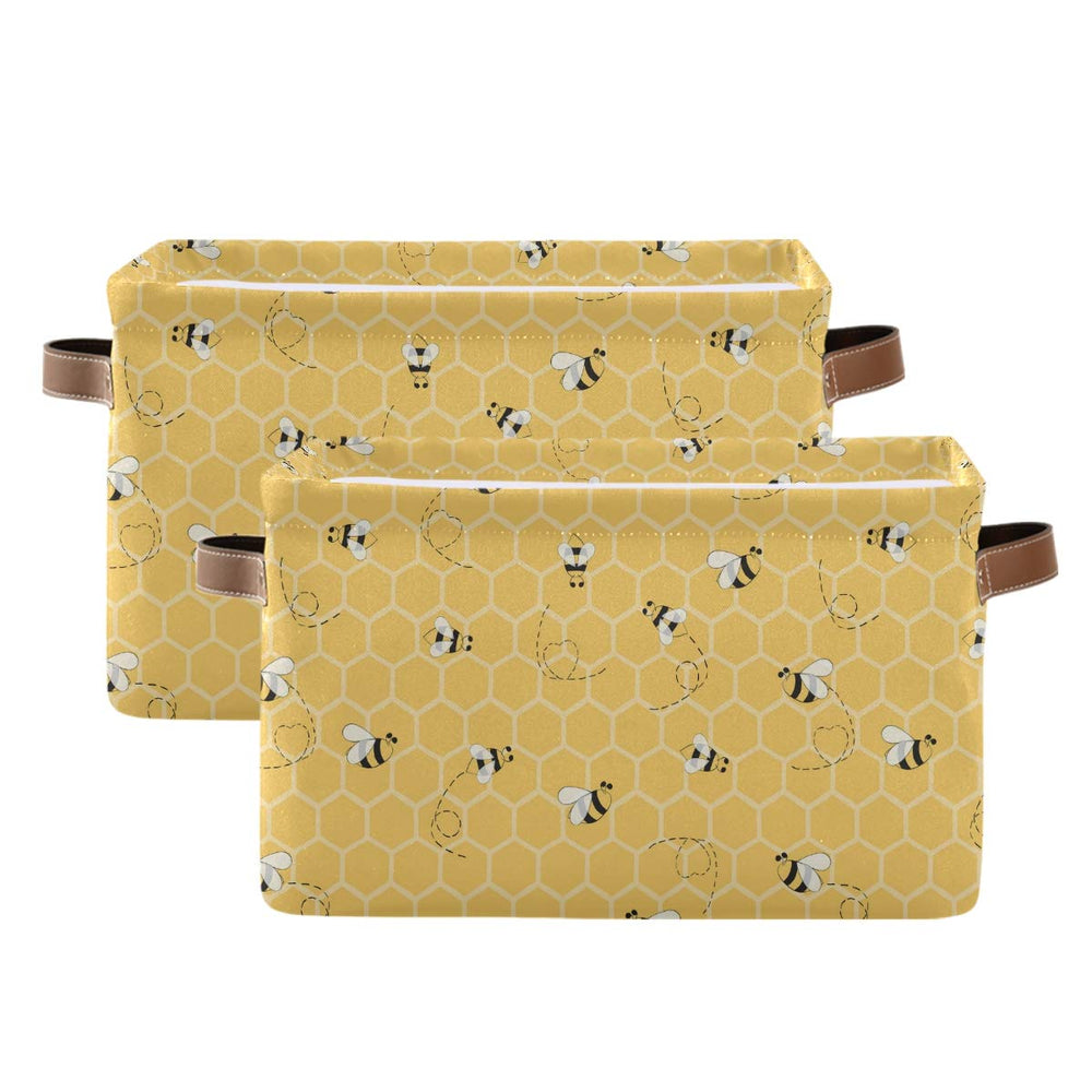 AUUXVA storage basket cube with yellow bee honeycomb design for tidy nurseries and playrooms