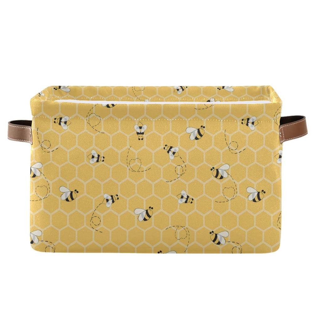 AUUXVA storage basket cube yellow bee honeycomb design ideal for toy organization.