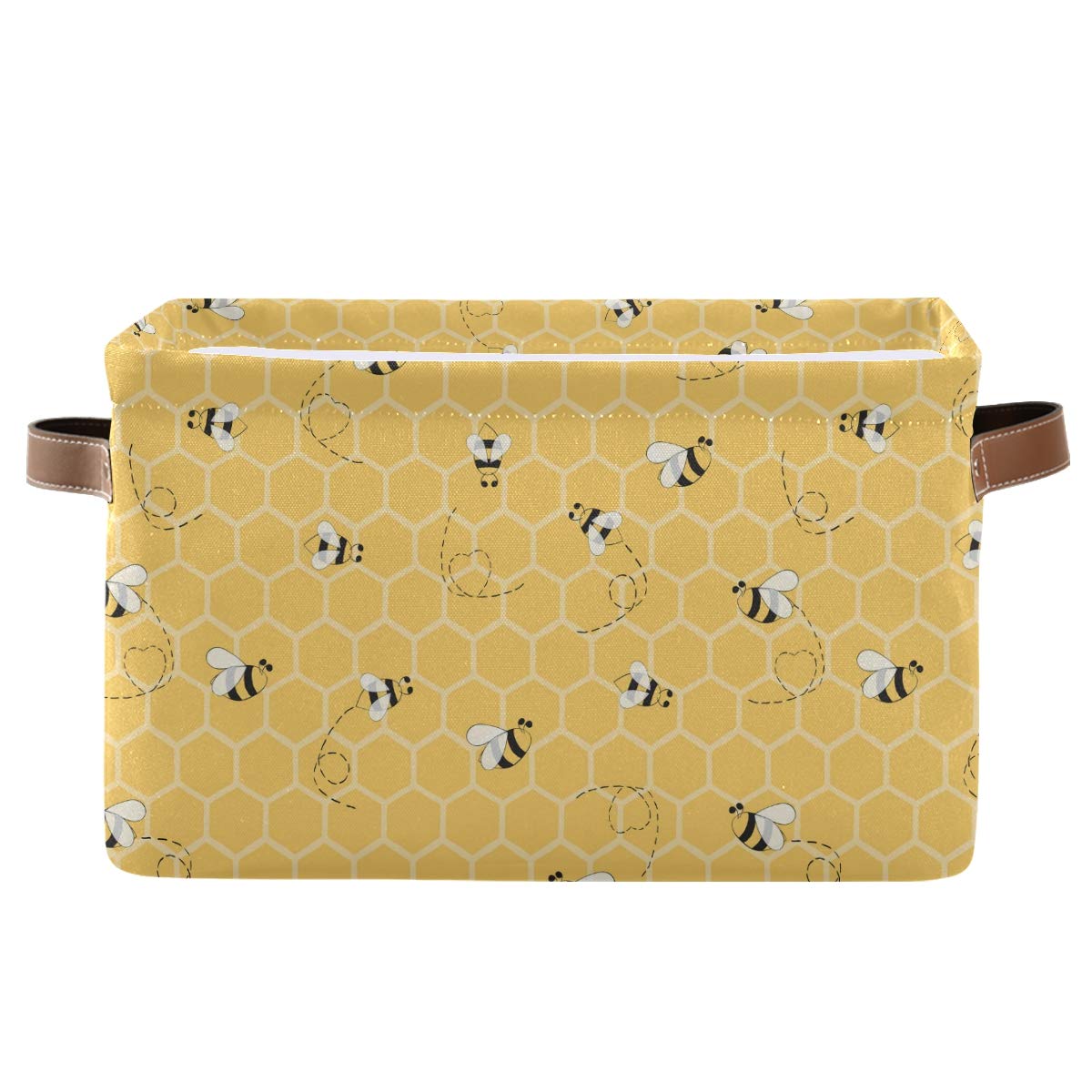 AUUXVA storage basket cube yellow bee honeycomb design ideal for toy organization.